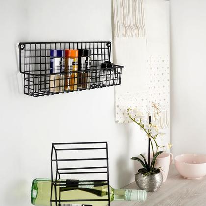 Półka ścienna na przyprawy metalowa czarna loft 39,5x6,5x14cm