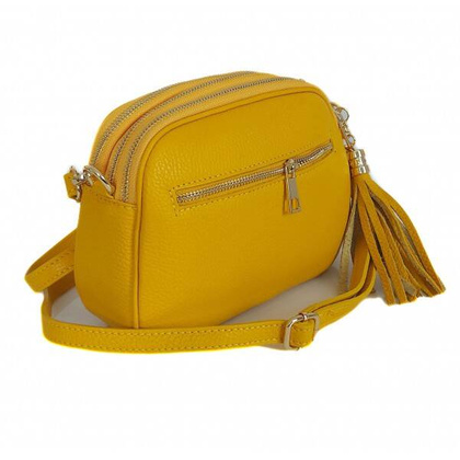 Listonoszka trzy komory frędzelek, złote okucia Vera Pelle Żółta VP3KZGIA