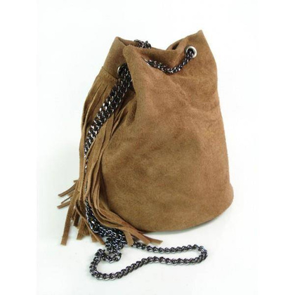 ZAMSZOWA LISTONOSZKA WOREK FRĘDZLE WŁOSKA SKÓRZANA CAMEL TOREBKA WL45C