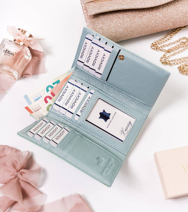 Kompaktowy skorzany portfel z zewnetrzna portmonetka na bigiel