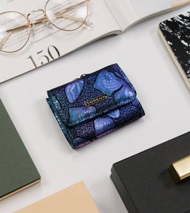 Portmonetka damska ze skóry naturalnej ze wzorem motyli — Lorenti