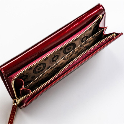 Lakierowany portfel damski z wężowym wzorem rfid