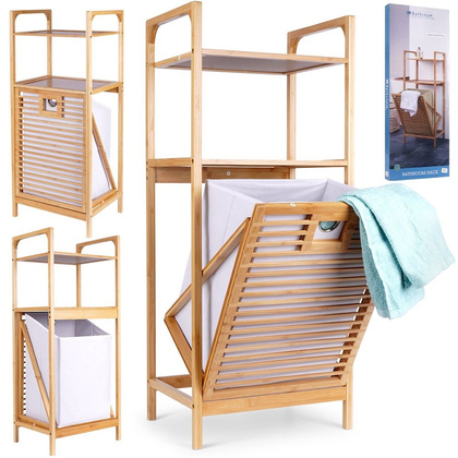 Regał łazienkowy z koszem na pranie bambusowy