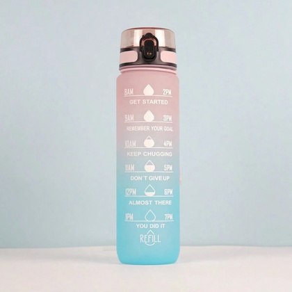 Butelka na wodę, bidon z miarką 1L OMBRE Róż z miętą BD14