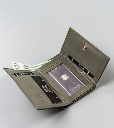 Portfel damski ze skóry naturalnej z portmonetką na bigiel, RFID