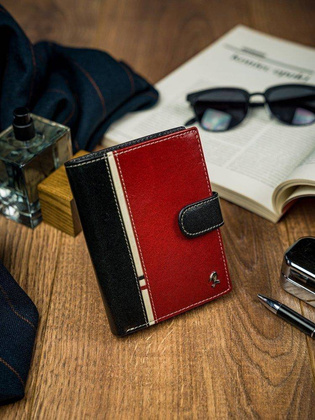 Pionowy portfel męski dwukolorowy, skóra naturalna hq