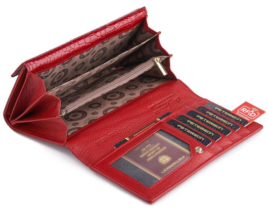 Portfel damski z motywem skóry krokodyla Peterson Czerwony
