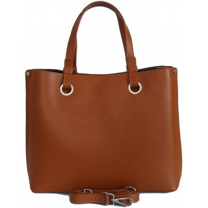 Duża Włoska skórzana torba Shopper bag trzy komory na ramię mieści A4 ,Vera Pelle Camel VOM65C
