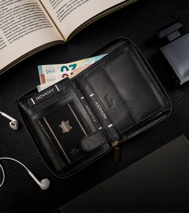 Duży, skórzany portfel w orientacji pionowej z systemem rfid