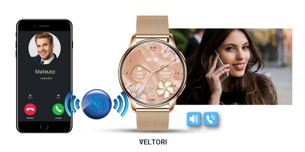 Smartwatch Damski Veltori VT300-1 Złota Bransoleta