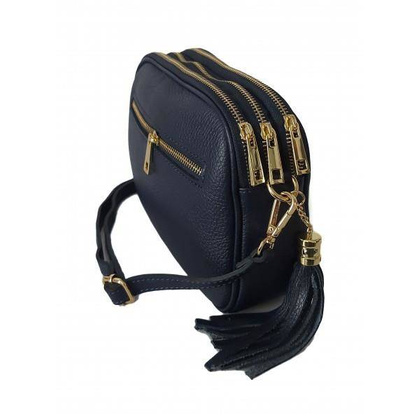 Listonoszka trzy komory frędzelek, złote okucia Vera Pelle Granatowa VP3KZBS