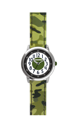 CLOCKODILE Świecący zegarek chłopięcy zielony ARMY z wzorem kamuflażu