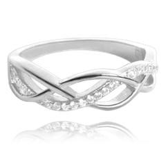 MINET Pierścien srebrny spleciony z białymi cyrkoniami wielkość 29