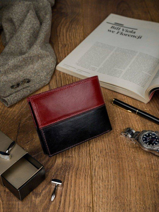 Skórzany portfel męski poziomy ze skóry n992-vt2 black-red