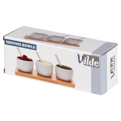 Miseczki na przekąski z łyżeczkami ceramiczne białe 90 ml 7 el.