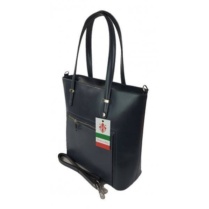 Włoska skórzana klasyczna torebka na ramię Vera Pelle ,format A4, Szara - Grafit VBZ66G