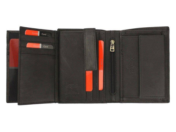 Duży portfel męski pionowy ze skóry naturalnej z metalowym logo