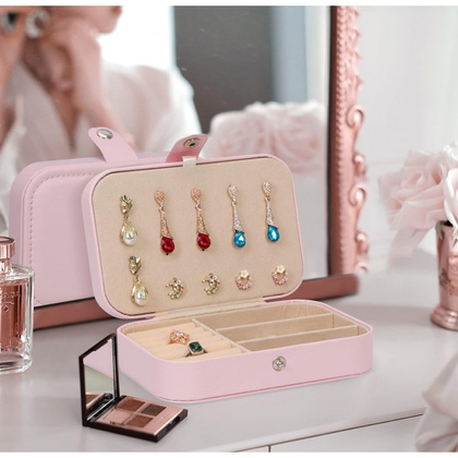 Szkatułka na biżuterię, etui, organizer, pudełko różowe PD160R