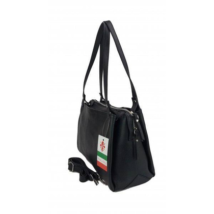 Klasyczna miękka torebka na ramię ,trzy komory ,Włoska skórzana Vera Pelle , Czarna LB35N