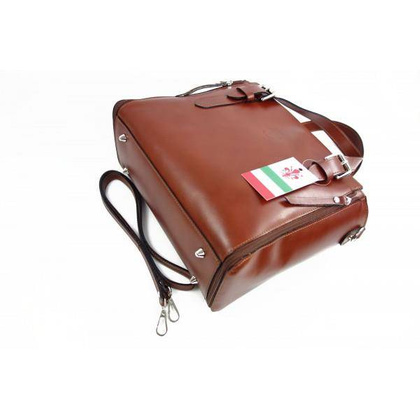 Włoska torebka skórzana, kuferek mieści A4 ,Vera Pelle ,Brązowy  V884M