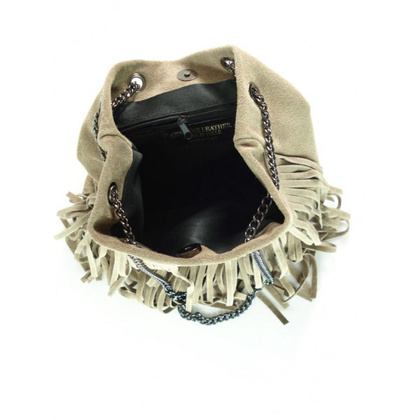 ZAMSZOWA LISTONOSZKA WOREK FRĘDZLE WŁOSKA SKÓRZANA BEŻOWA TOREBKA WL45T