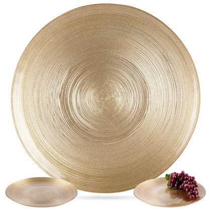 Talerz obiadowy płaski płytki duży szklany złoty 28 cm