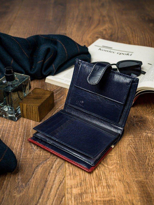 Pionowy portfel męski dwukolorowy, skóra naturalna hq