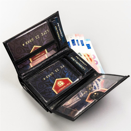 Maly skorzany portfel damski na zatrzask