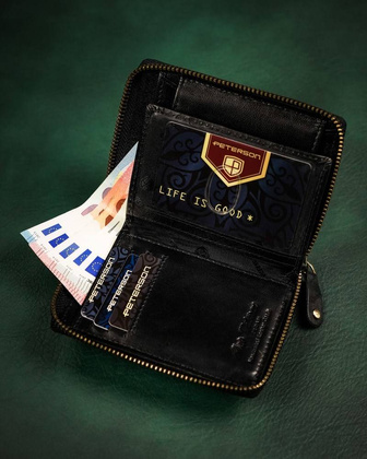 Kompaktowy portfel męski na suwak carbon