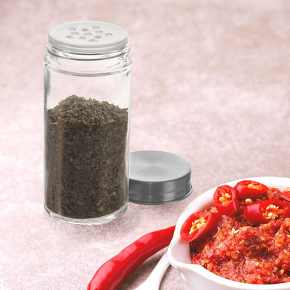 Pojemnik szklany na przyprawy z dozownikiem / solniczka przyprawnik