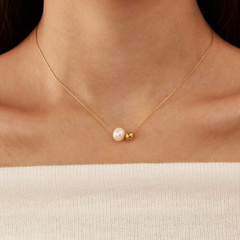 Naszyjnik stal szlachetna pozłacana 14k złotem, elegancki, KULKA, PERŁA NST2153