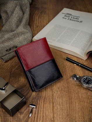 Skórzany portfel pionowy dwukolorowy składany