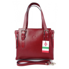 Włoska torebka skórzana, kuferek mieści A4 ,Vera Pelle ,Bordowy  V884R