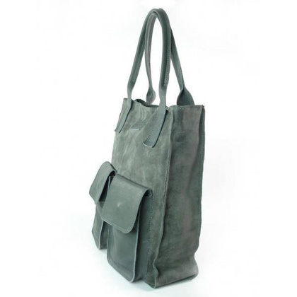 SZARY ZAMSZOWY WOREK VERA PELLE KIESZENIE SKÓRA POJEMNA TORBA XXL A4 BYC88G KEMER