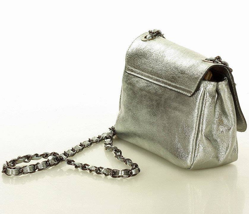 Torebka wizytowa listonoszka skóra MAZZINI - Sevilla metaliczna srebrna - min. zamówienie 20 / 50 / 100 szt.