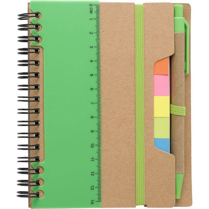 Zestaw do notatek, notatnik, długopis, linijka, karteczki samoprzylepne