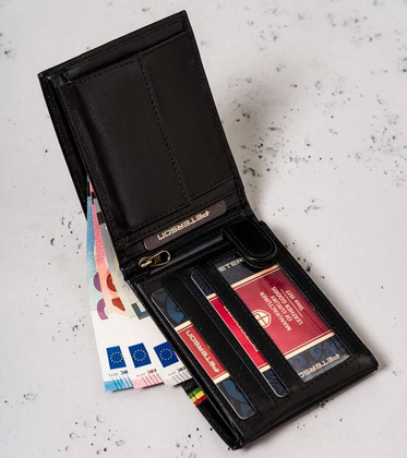 Poziomy portfel męski z kolorową lamówką