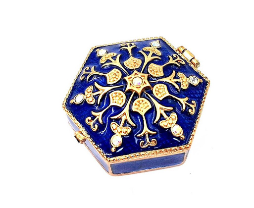 Bogato zdobione metalowe pudełeczko prezentowe z kryształkami - B0035-08BL