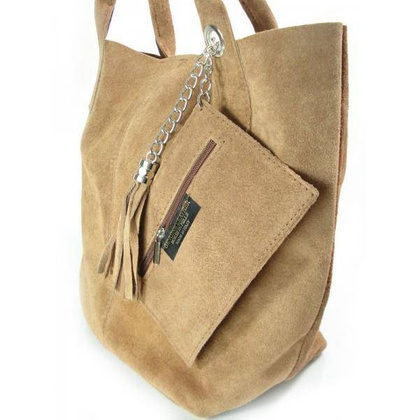 ZAMSZ NATURALNY WŁOSKA TORBA XL A4 SHOPPER BAG SKÓRZANA CAMEL W567C
