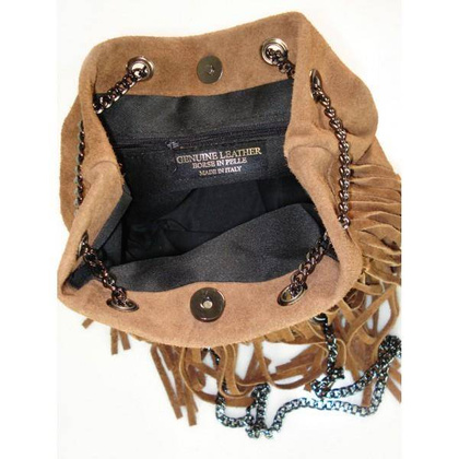 ZAMSZOWA LISTONOSZKA WOREK FRĘDZLE WŁOSKA SKÓRZANA CAMEL TOREBKA WL45C