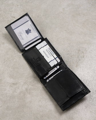 Skorzany portfel meski z kieszonka na rewersie