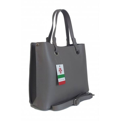 Duża Włoska skórzana torba Shopper bag trzy komory na ramię mieści A4 ,Vera Pelle Szara VOM65G