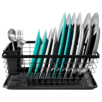 Suszarka na naczynia czarna ociekacz do naczyń metalowy 36x30x14,5 cm