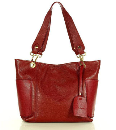 Skórzana torba damska w trapez na ramię sholder genuine leather bag - MARCO MAZZINI bordowa - min. zamówienie 20 / 50 / 100 szt.