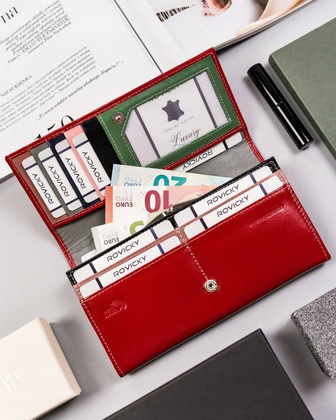 Elegancki, podłużny portfel damski z klapą na zatrzask