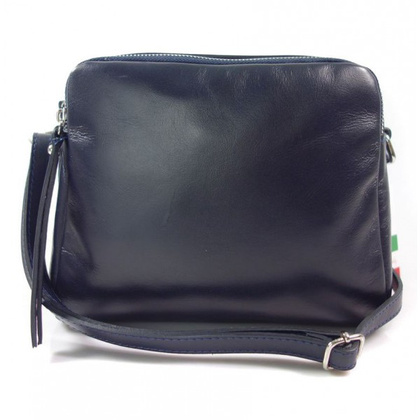 Duża włoska listonoszka trzy komory A5 vera pelle srebrne okucia granatowa VP333BS2