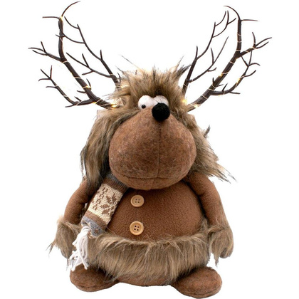 Futrzany renifer z podświetlanym porożem brązowy 20x35x47CM