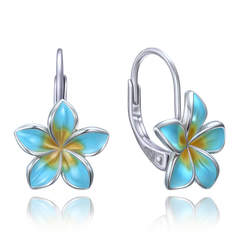 MINET Nowoczesne srebrne kolczyki niebieskie kwiaty