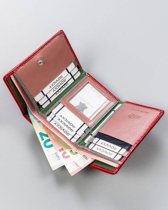 Kompaktowy portfel z polerowanej skóry naturalnej