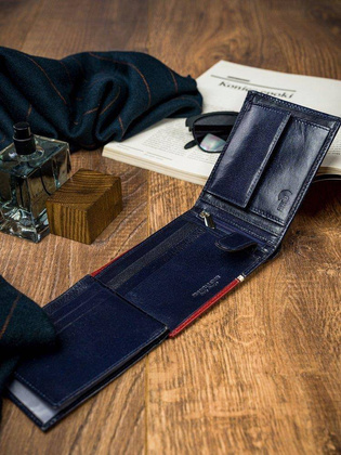 Poziomy portfel męski dwukolorowy, skóra naturalna hq